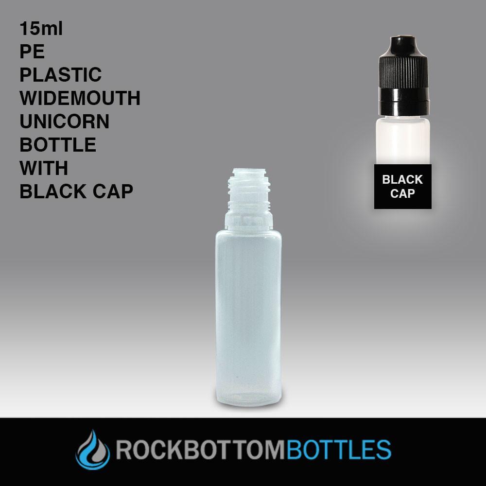 15ml PE Plastic Widemouth Unicorn Bottle - Black Cap
