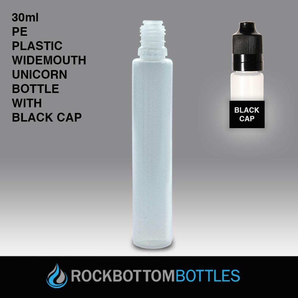 30ml - PE Unicorn Bottle w/wide mouth and Black Cap